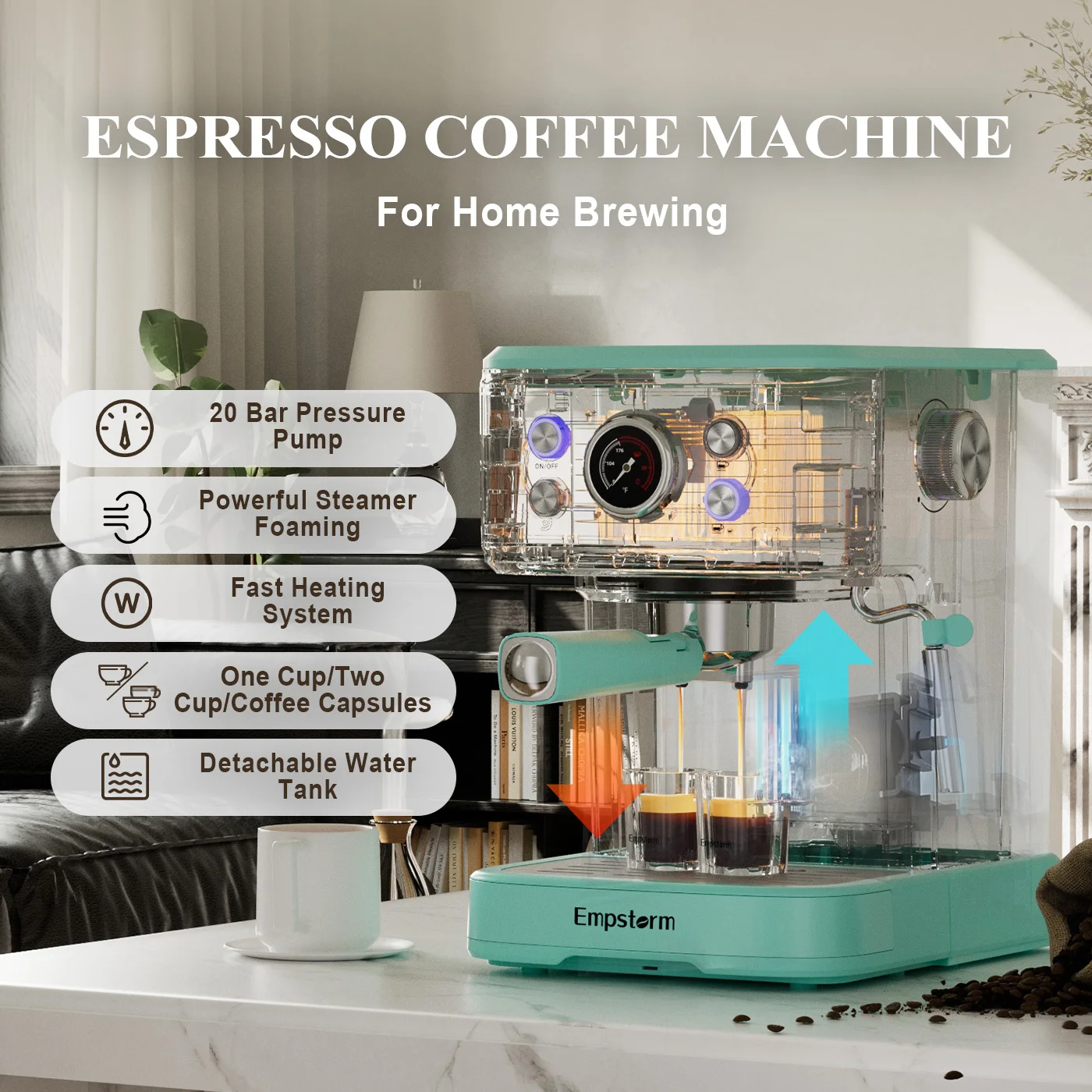 04E Espresso Machine Professional Electric Semi Automatic 20 bar Capsules Cappuc