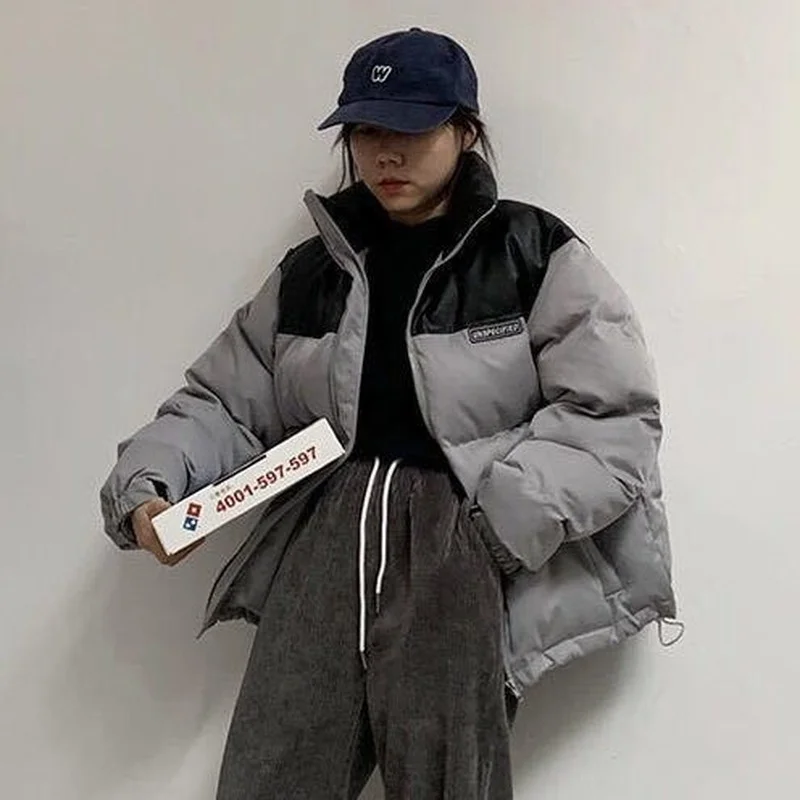 2024 Winter Women's Warmth and Thick Stand-up Collar Loose Parker Clothes New Zipper Jacket Korean Fashion Color Matching Jacket