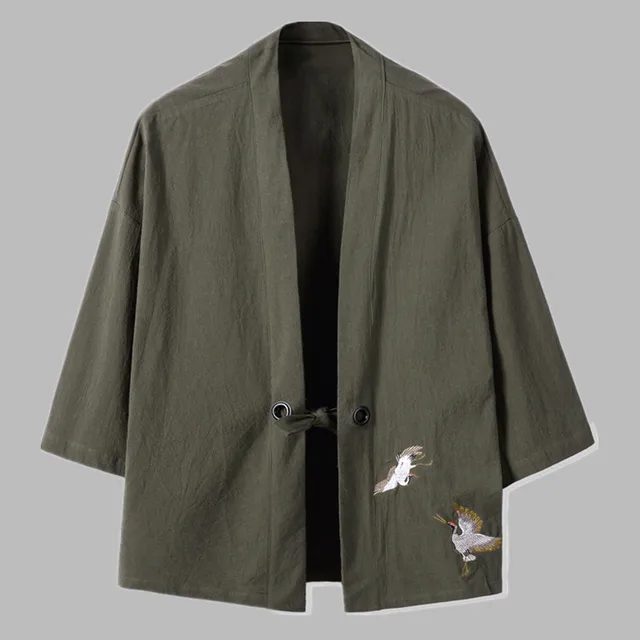 Crane Embroidery Haori Kimono Harajuku Japanese Style Plus Size Men Samurai Costume Yukata Asian Clothes Cardigan Women Jacket