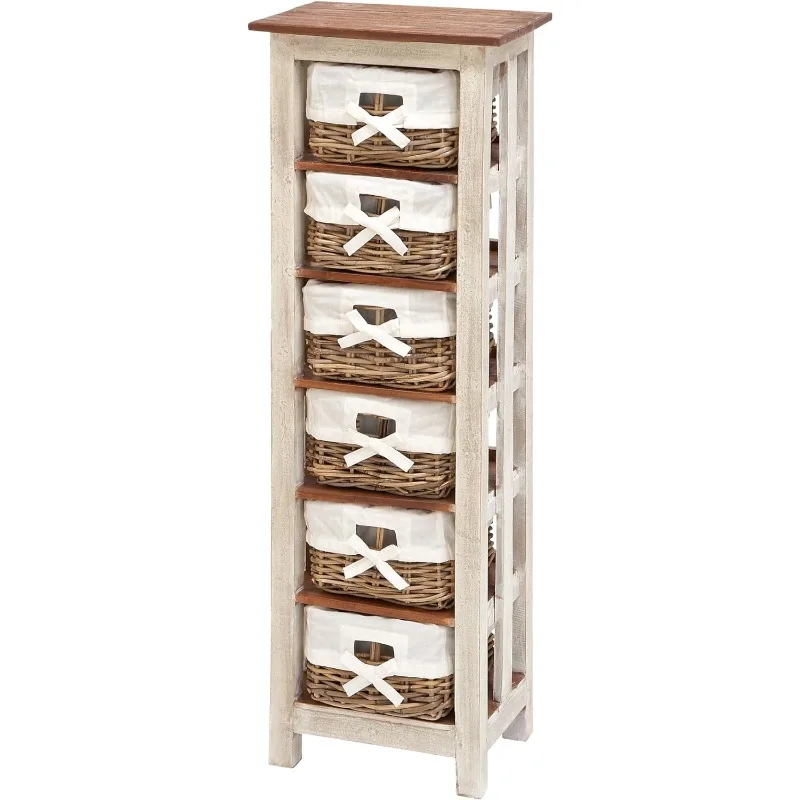 

Deco 79 Wood 6 Baskets and 2 Doors Storage Unit, 16" x 11" x 50", White