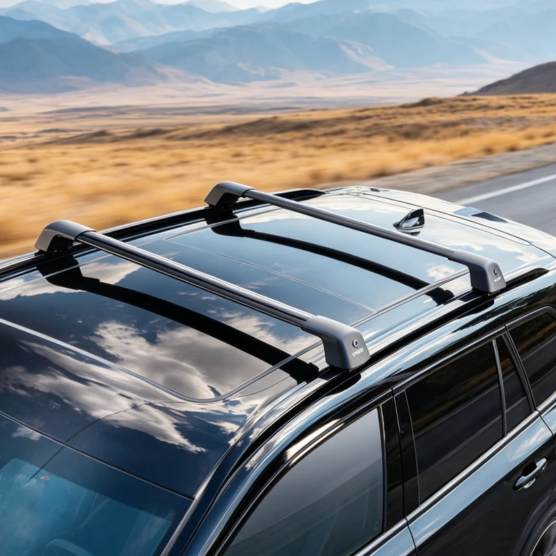 Universal Car Roof Rack Crossbars, Lightweight Premium Aluminum Material, 90 KG Max Load Capacity, Adjustable Design For Roof Beam Inner Distance 104–110 Cm, Secure Cargo Loading Function, Auto Roof Accessory For Vehicles With Gapped Raised Side Rails 1