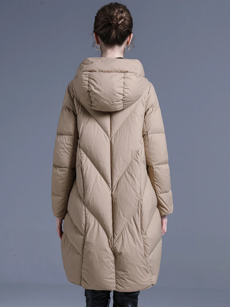 Luxury Women's Fluffy Long down jacket Winter Large size Fashion Pockets Hooded puffer coat Loose Female 2024 New INKEO 3O288