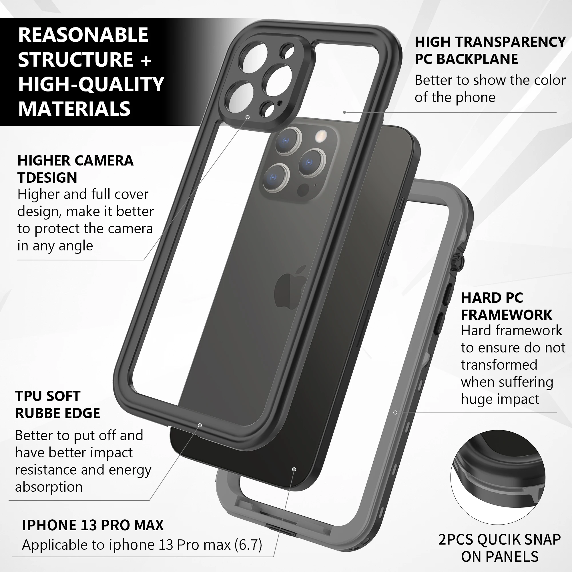 Shellbox Hot Sale Rugged Waterproof Phone Case with Lens Protection