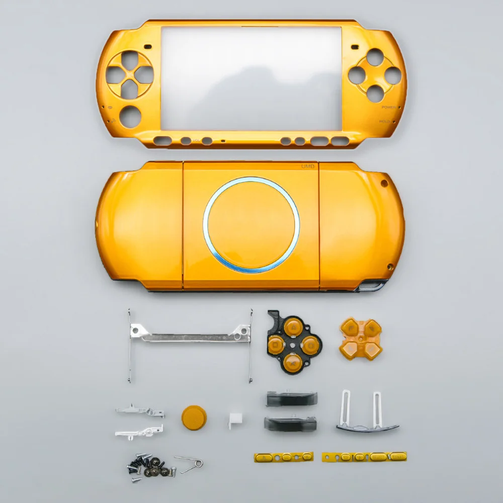 Psp 3000用の黄色の交換用シェル,イヤープレート,フロントボタン