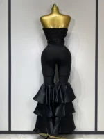 Women Luxury Birthday Sexy Strapless Ruffles Bodycon Flare Black Bandage Jumpsuit 2025 Celebrity Designer High Street Rompers - Image 4