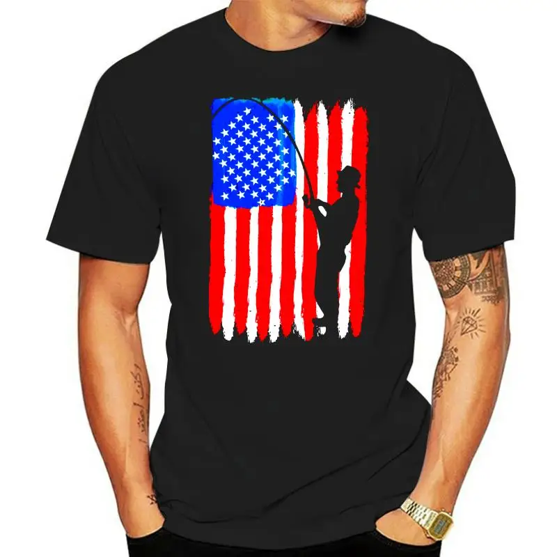 

USA Fishing Flag T-shirt For Men Dropshipping Summer Short Sleeve Cotton Plus Size Custom Team Tee 4XL 5XL 6XL