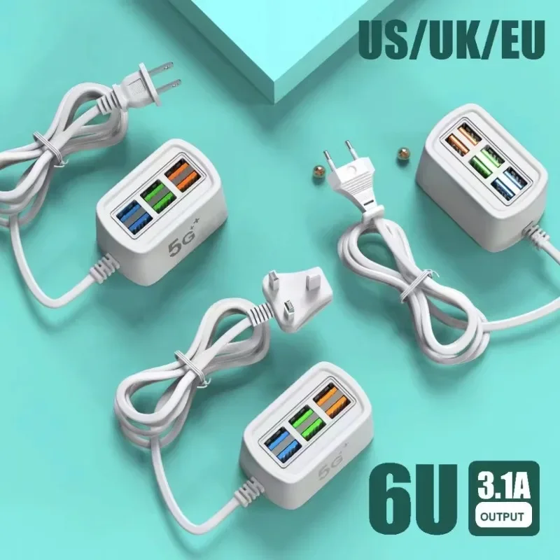 6-Port USB Hub Charger Station with Fast Charging Power Strip Adapter