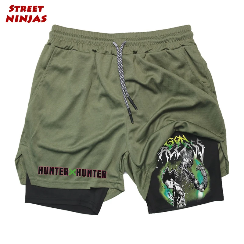 

Anime Gym Compression Shorts for Men 2 in 1 Performance Shorts with Phone Pocket Quick Dry Athletic Running Workout Fitness