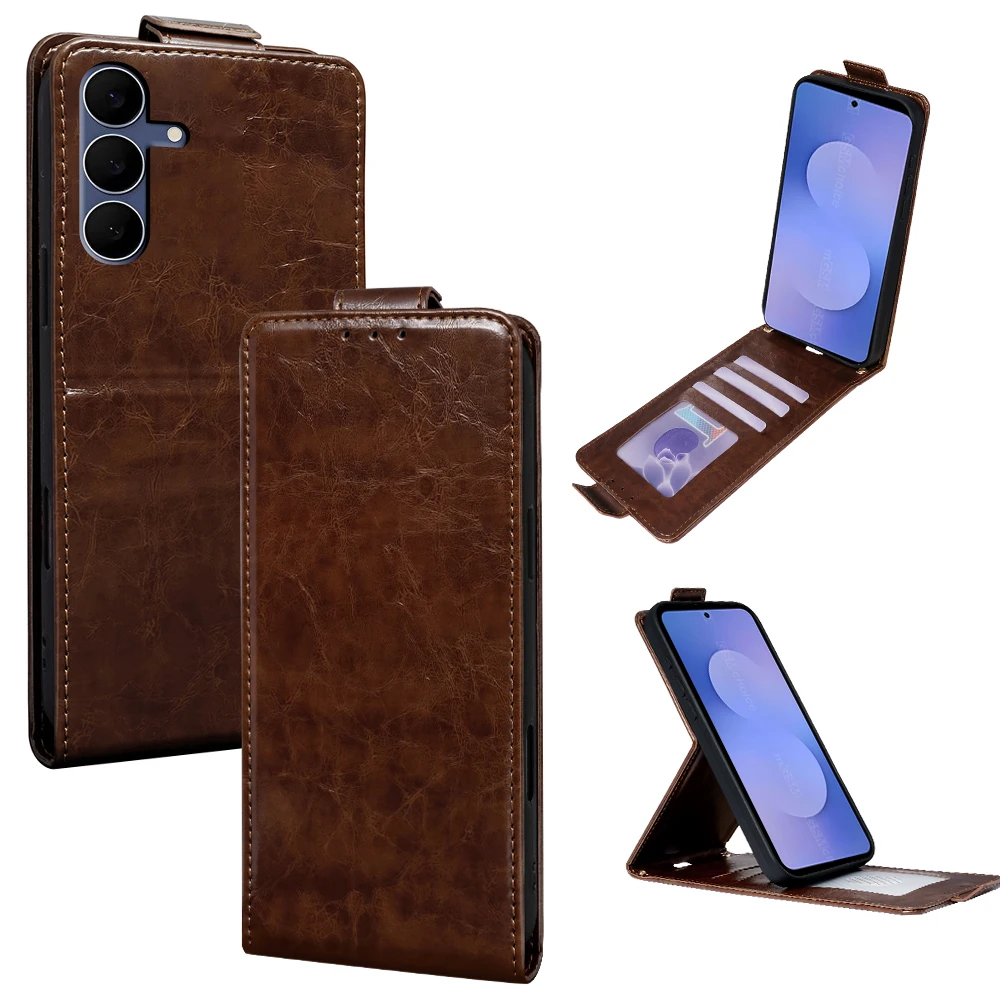 Oil Waxed Leather Vertical Flip Case with Card Slots