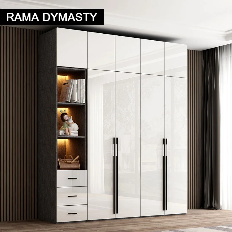 Modern minimalist high-gloss wardrobe bedroom swing door Nordic large glass door closet