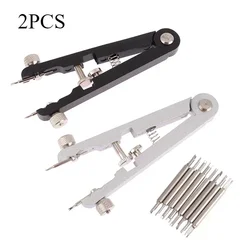 Watch Spring Bar Plier Tool Kit with Adjustable Screw for Strap Removal and Repair (Black-Silver)