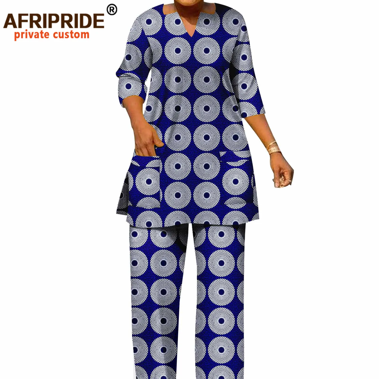 African Clothes for Women V-neck Shirts and Pants 2 Piece Set Ankara Attire Print Outfits Loose Casual Wear Pockets A2226014 african men clothes set color block tops pants with pockets solid color men s suits kaftan outfits 2 piece suit gentleman wear