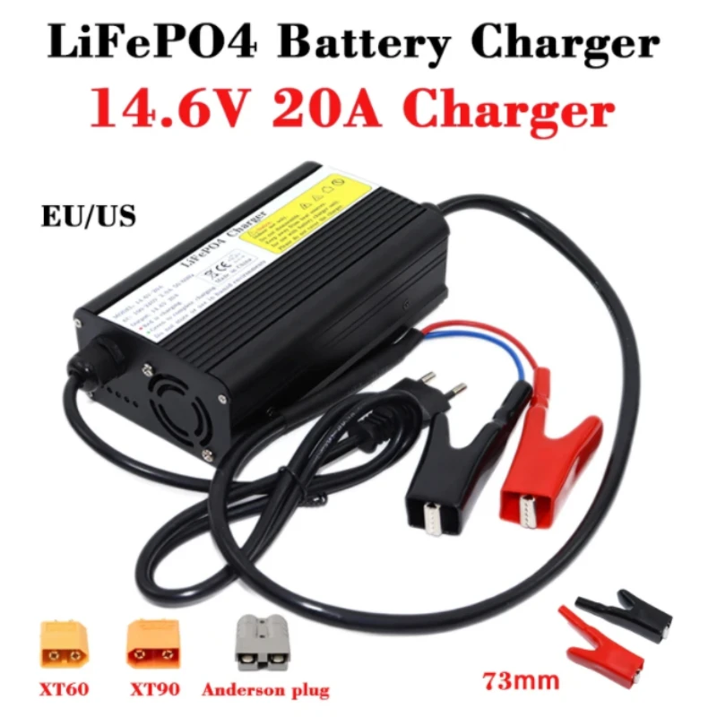 

14.6V 20A Lifepo4 Smart Charger 100-240V 4S 12V 20A High Power Charger For 12.8V Lifepo4 Battery Pack with Fan Aluminum Case