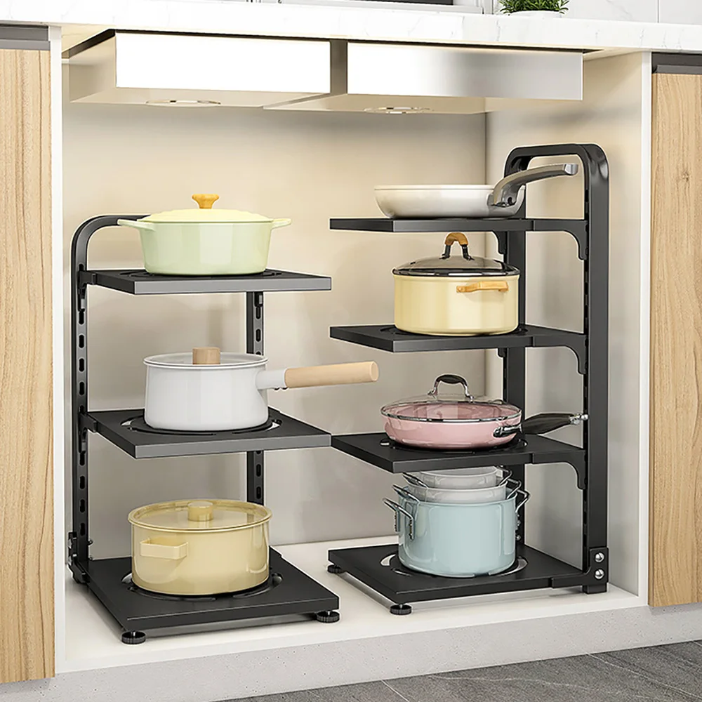 

Corner Frying Pan Holder Under Sink Organizer Cabinet Pan Storage Rack Adjustable Cookware Stand Kitchen Accessories