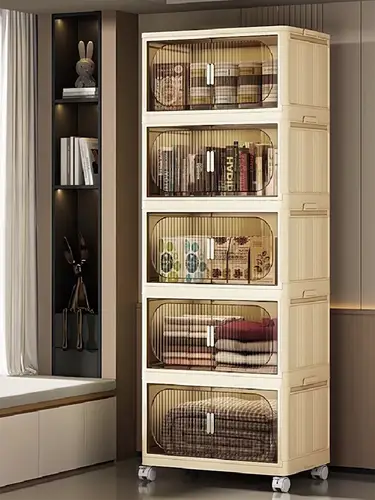 Large Capacity Organizer Cabinet Double Door Open Storage Box with Lid Wheels Stackable Foldable Snacks Sorting Wardrobe Bins - Image 2