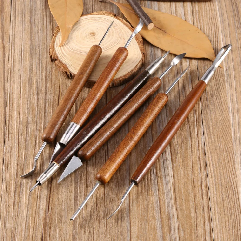 6PCS sculpting tool Pottery Tools Wood Handle Pottery Set Wax Carving Sculpt Smoothing Polymer Shapers Pottery Clay Ceramic Too 2 6pcs wood metal clay sculpting kit sculpt smoothing wax carving pottery ceramic tools polymer shapers modeling carved tool