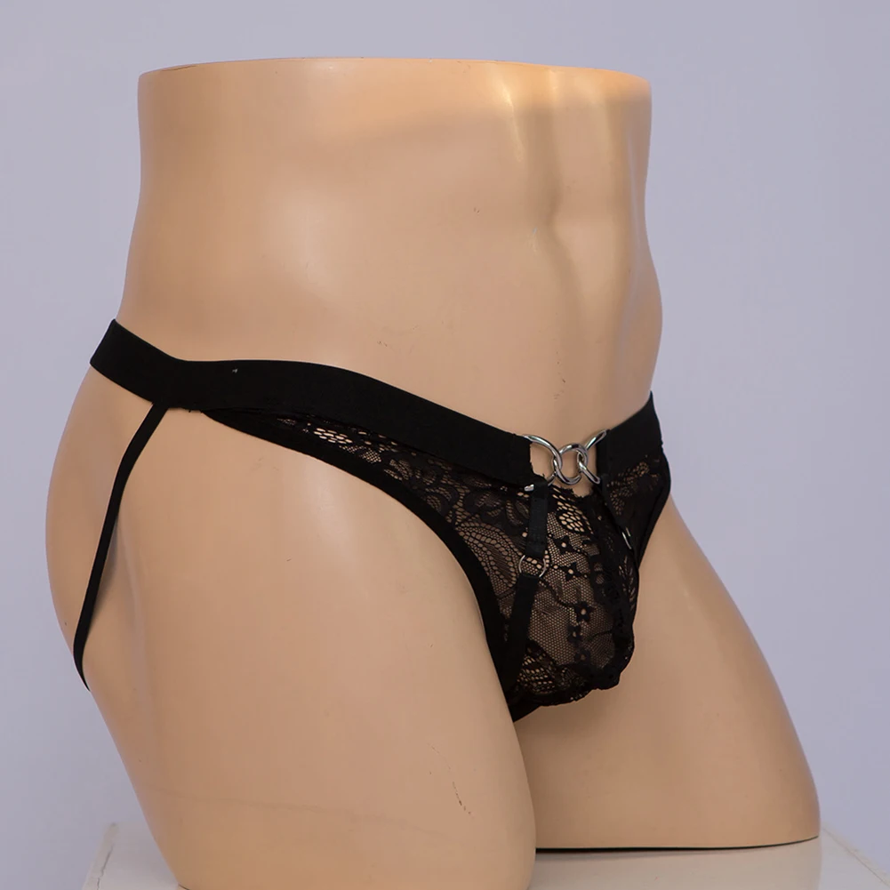 

Sexy Men Sissy Thong Lace Low Rise G-string Open Crotch Bikini Brief Solid Transparent Underwear Gay Man Erotic Lingerie