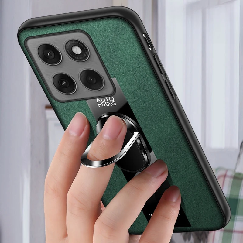 Premium Sheepskin Leather Case with Magnetic Ring Holder and Stand - Shockproof and Stylish