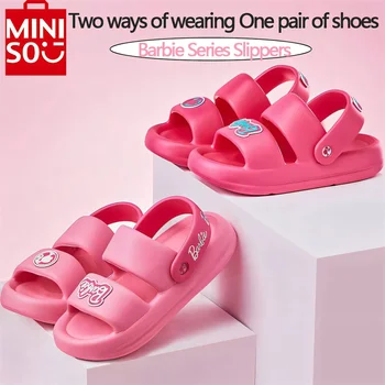 Miniso Barbie Eva Summer Women Fashion Cute Outdoor Non Slip One Shoe Two Ways To Wear It Slippers Indoor Soft Sole Sandal