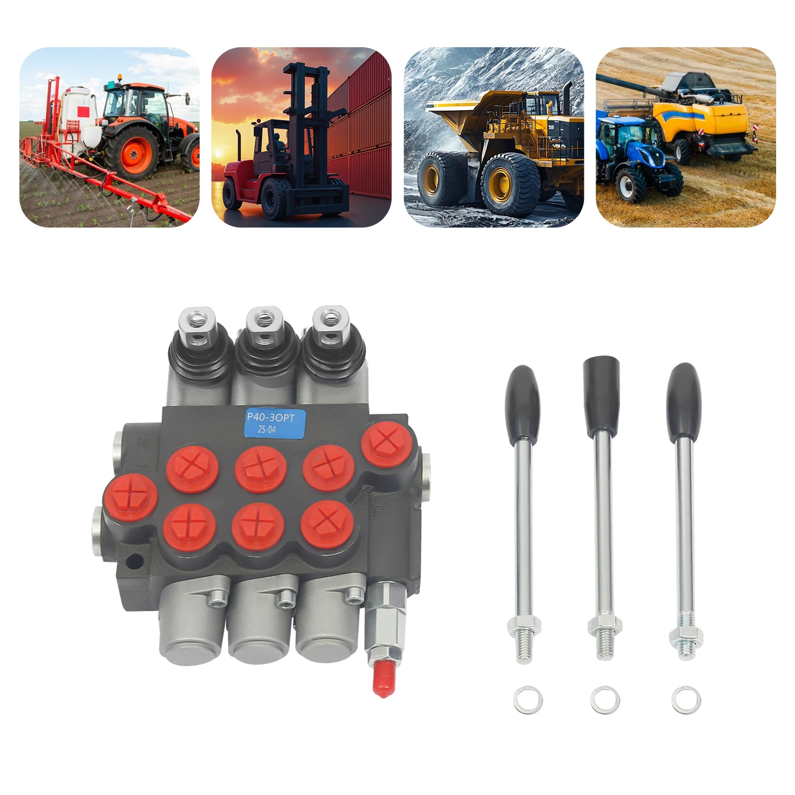 Hydraulisches Holzspalter-Ventil | 1/2-Zoll-BSPP-Anschluss Hydraulisches Richtungssteuerventil | P40-3OPT 3-Wege-Hydraulikventil für Lader – Detail 1