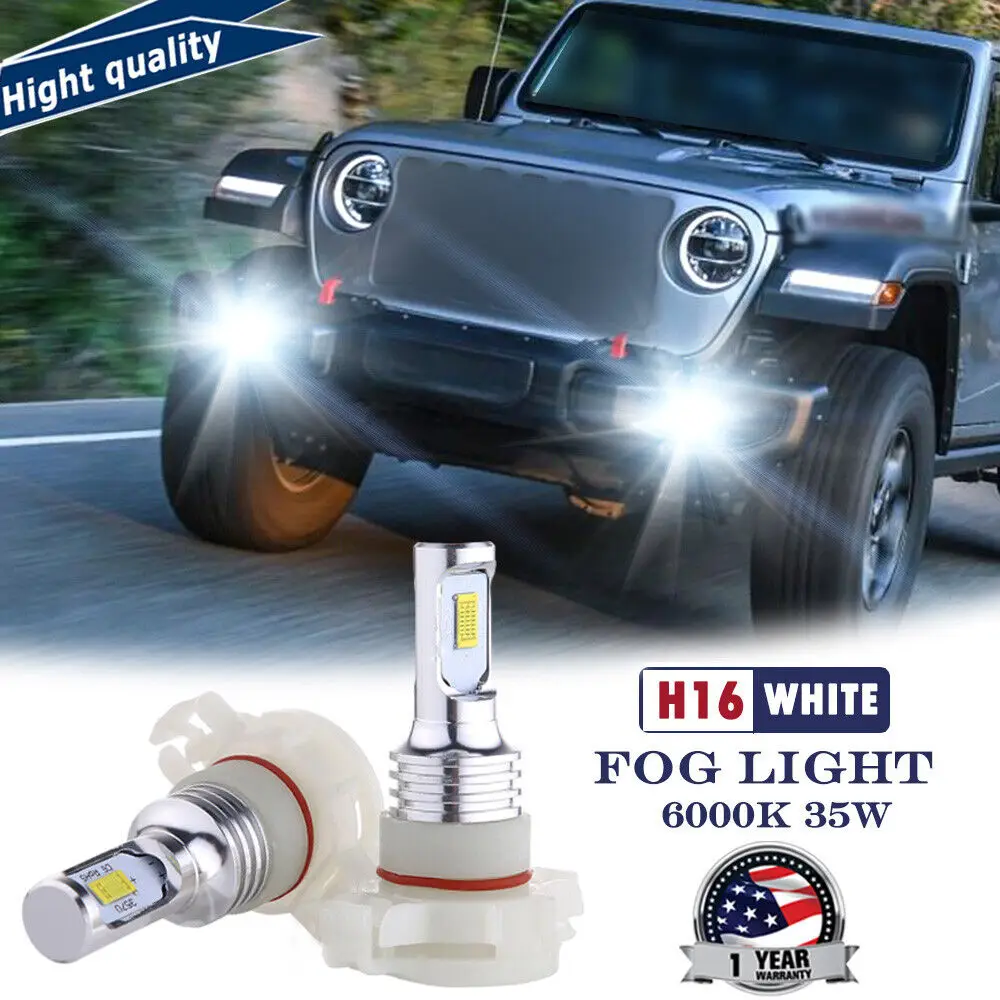 

2X Clear White H16 5202 LED Fog Light Bulbs 2-SMD For Jeep Wrangler JL 2017-2019