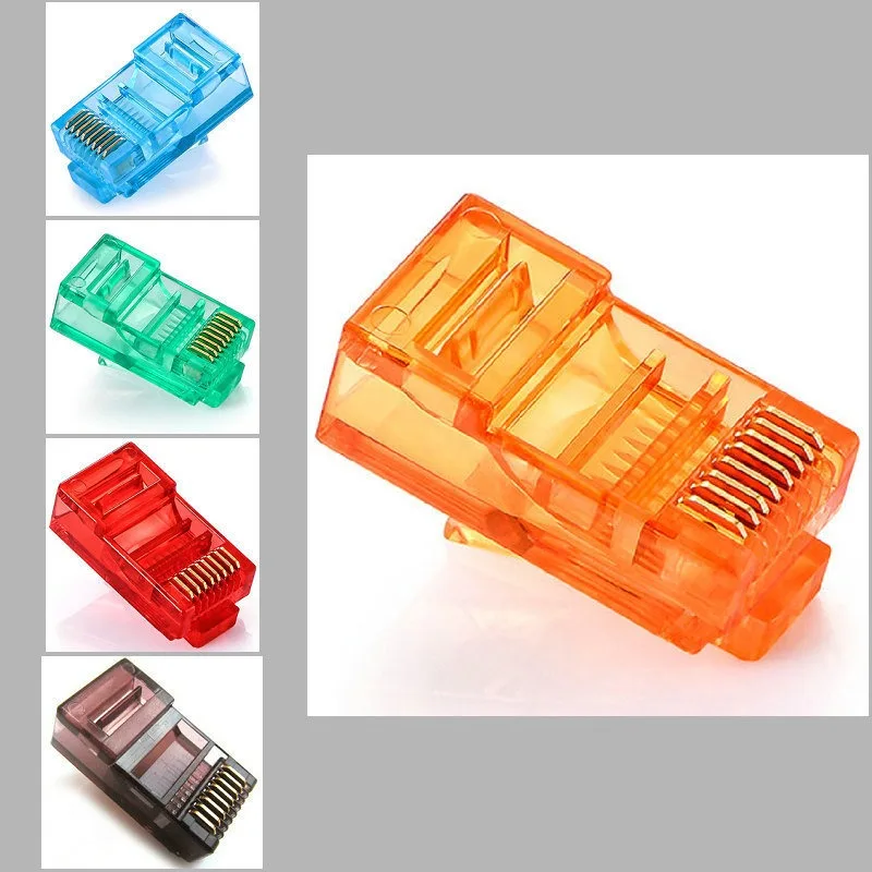 

200PCS RJ45 Ethernet Cables Module Plug Network Connector RJ-45 Crystal Heads Cat5 Color Cat5e Gold Plated Cable