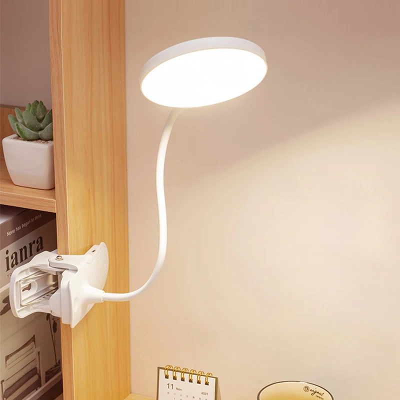 USB 눈 보호 소형 책상 램프, 침대 옆 서재 책상, 휴대용 충전식 화이트 독서 소형 책상 램프