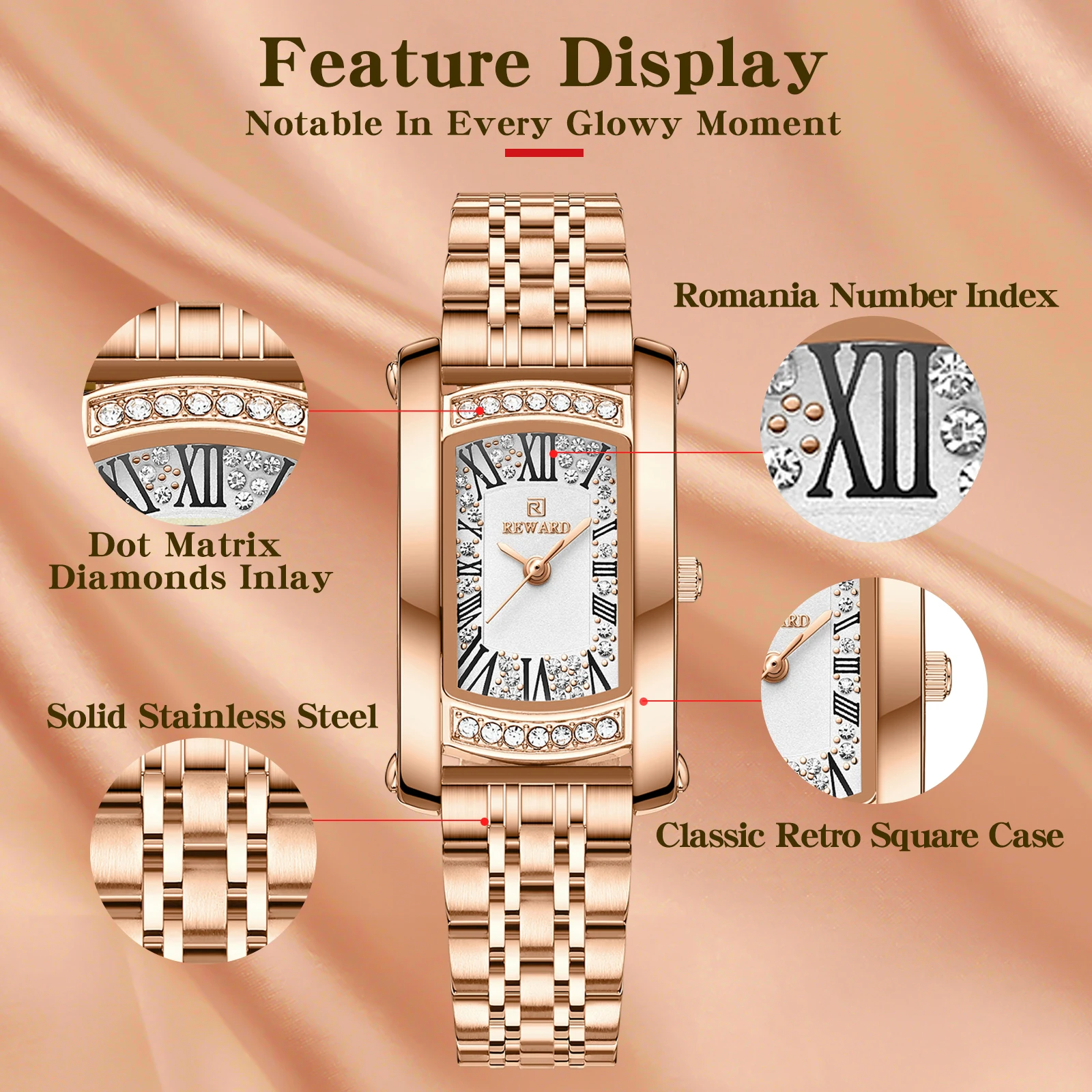 Elegant Rose Gold Quartz Ladies' Watch with Luminous Diamond Accents - Waterproof Fashion Timepiece