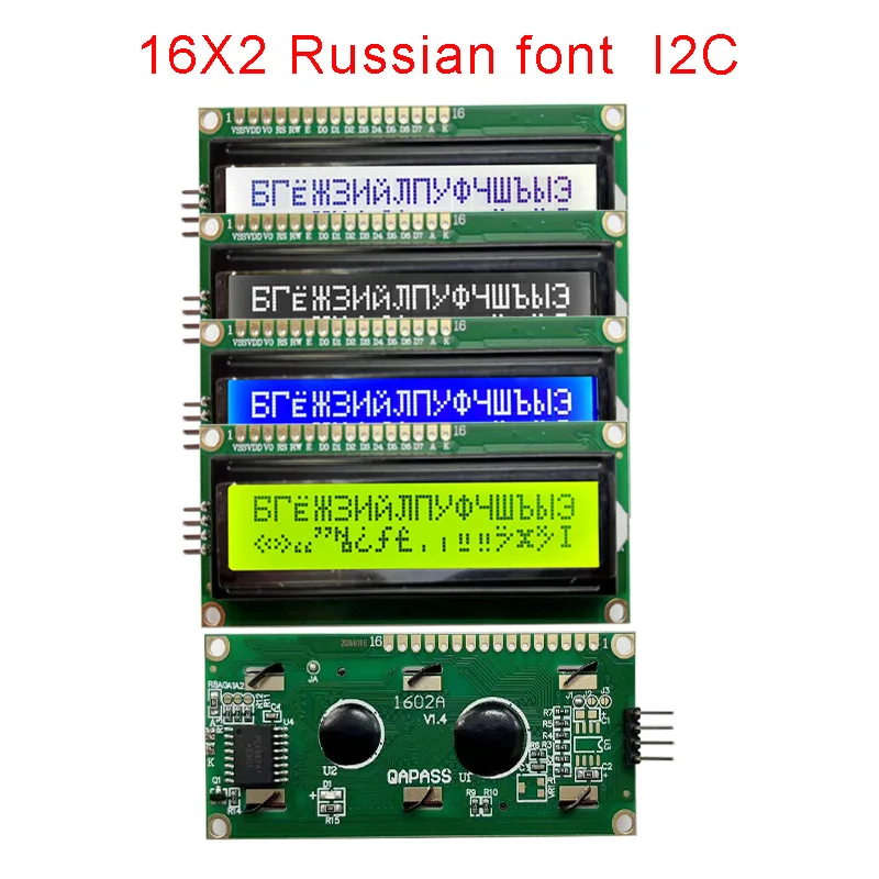 16x2 1602 Russian Cyrillic Font Lcd display module 5v blue white green black screen I2C 80x36mm LC1621 1602A WHZ1602W2