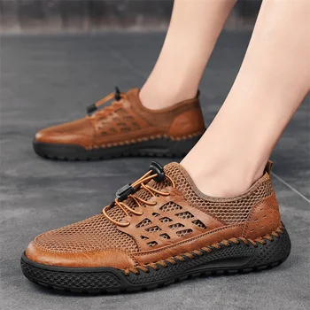 Scarpe casual traspiranti in mesh alla moda Scarpe sportive da uomo marroni retrò stile britannico Scarpe da lavoro da uomo versatili per pendolarismo 1