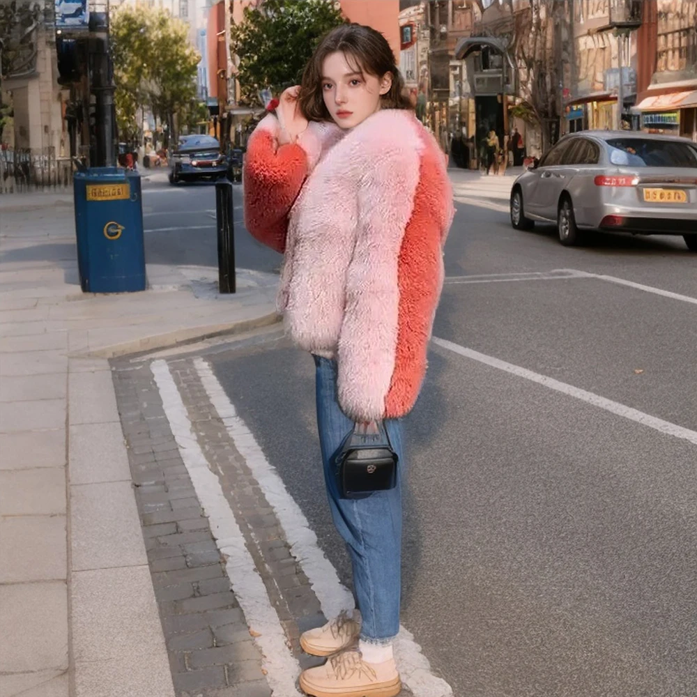 

Fashion Fox Fur Coat Winter Natural Raccoon Leather Jacket Luxury Women Real Silver Fox Fur Coats Street Short Warm Outerwear