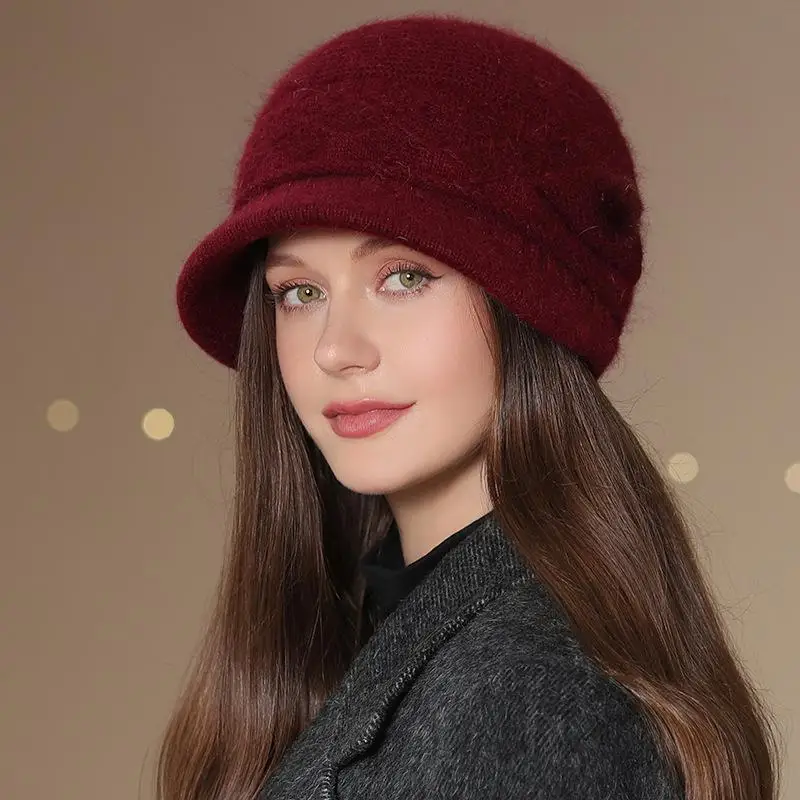 Women Winter Hat Keep Warm Mom Cap Outdoor Add Fur Lined Hats For Women Casual Fur Bucket Knitted Hat
