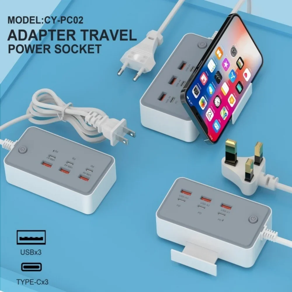 35W 3PD 3USB Power Strip Electrical Socket US/EU/UK Plug Multiple 6 Ports Extension Cable Plugs Adaptors Quick Charging Charger