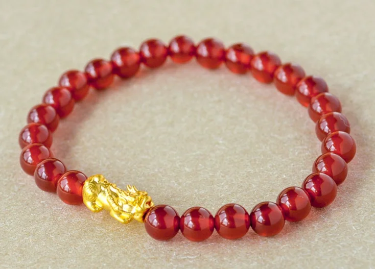 Red Agate Piyao Bracelet Meaning 24k Pure Gold Pixiu Red Agate