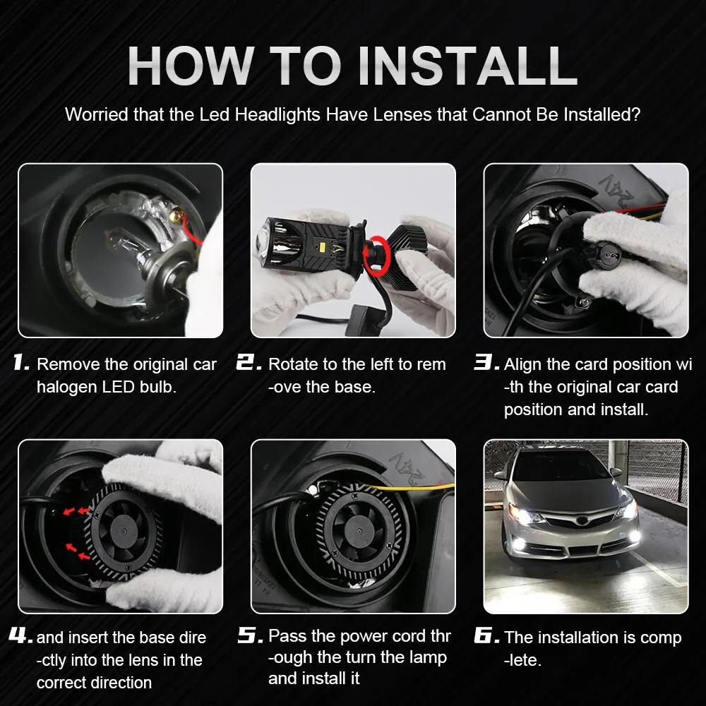 Sfac18f00a12448ab8c6b2bc5d2a1f345A Y6D H4 LED Projector Headlight Projector Lens with Fan Cooling 90W Automobile Hi Lo Beam Bulb 12V, 6000K RHD, LHD Mallzona