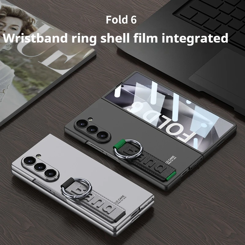 Custodia rigida in PC con retro in vetro satinato per Samsung Galaxy Z Fold 6 5 con cinturino ad anello_voghion.com