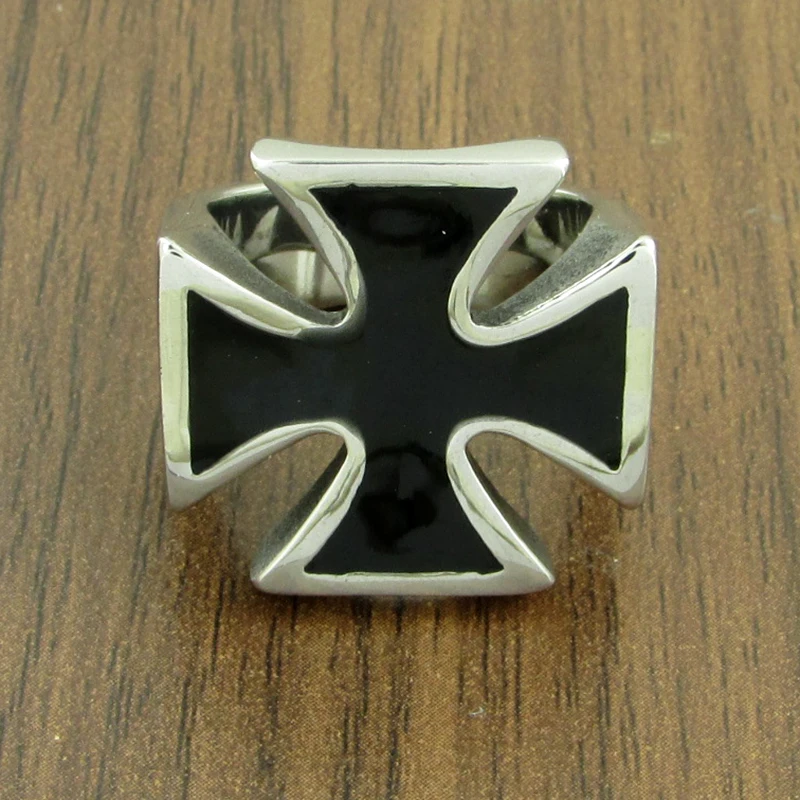 Punk US Size 7-14# 316L Stainless Steel High Quality Black Enamel Iron Cross Ring Man Biker Jewelry 6