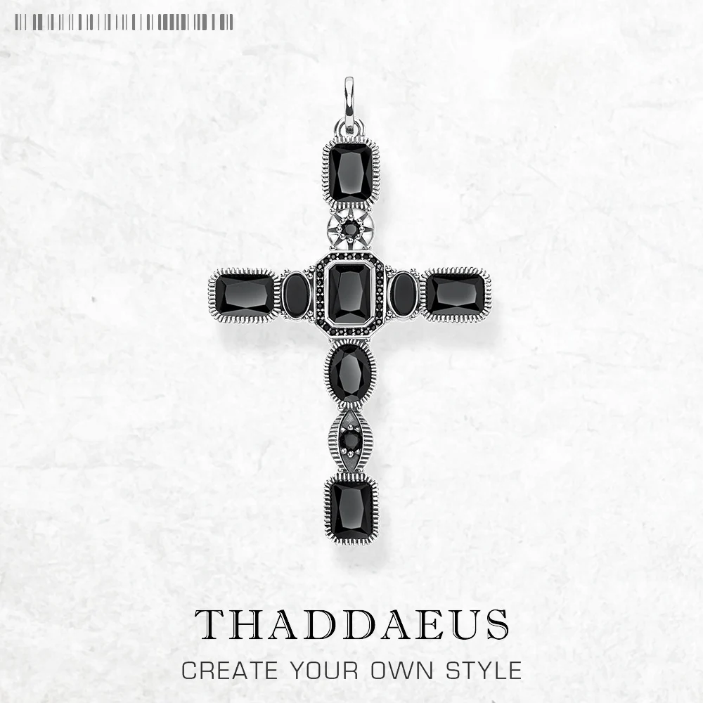 Cross Black Stone Pendant 925 Sterling Silver Vintage Jewelry Accessories Graceful Faith Gift For Woman silver pendant