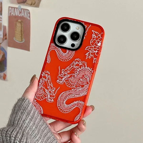 

2.0 Version Acrylic Upgrade Border Dragon Red Phone Case Cover for IPhone 11 12 13 14 15 Pro Max Case for IPhone 14 Pro