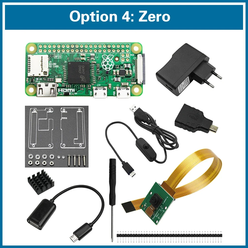 Raspberry Pi Zero Series Enhanced Starter Kit with Camera, Case, Heat Sink, Power Adapter, and HDMI Adapter