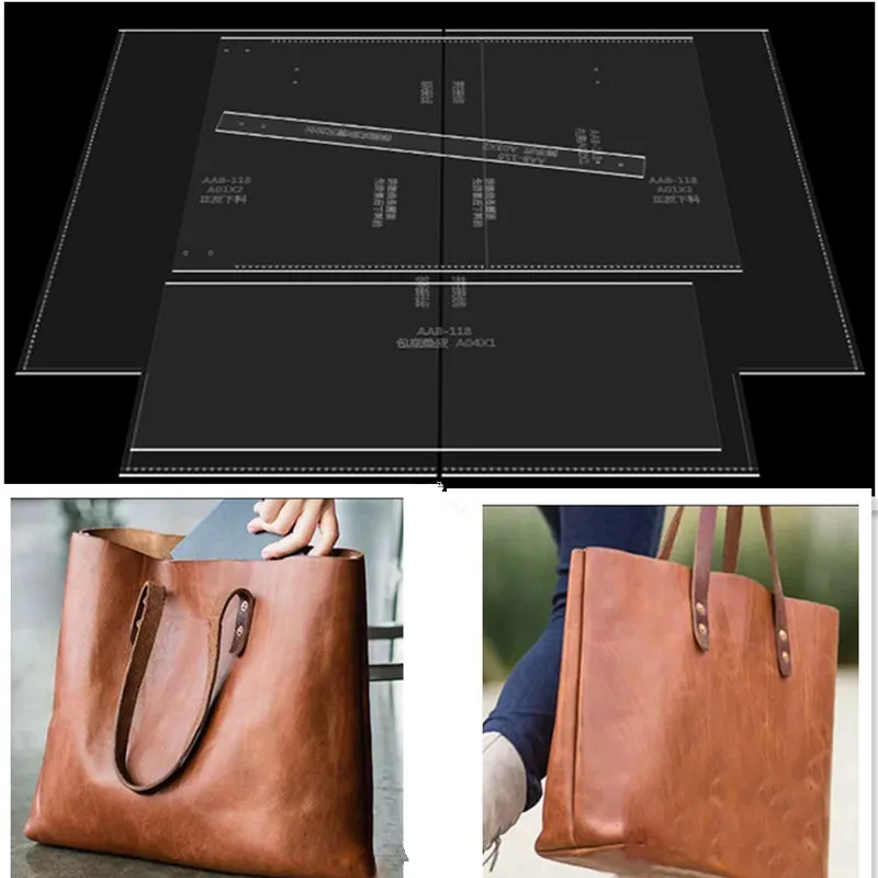 1Set DIY Leather Handmade Craft Women Handbag Purse Sewing Pattern Acrylic Stencil Template 38*33*14CM
