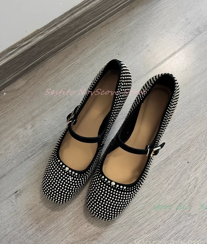 Square Toe Round Ball Heels Sandals Full Rivets Decor Upper Instep