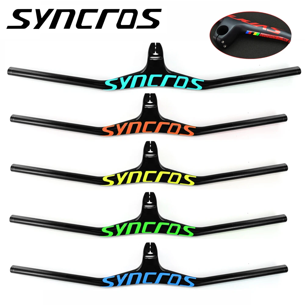 

Syncros Custom Champion Carbon Fiber MTB Bicycle Riser -17 degree One-shaped Integrated Handlebar With Stem 80/90/100/110*740mm