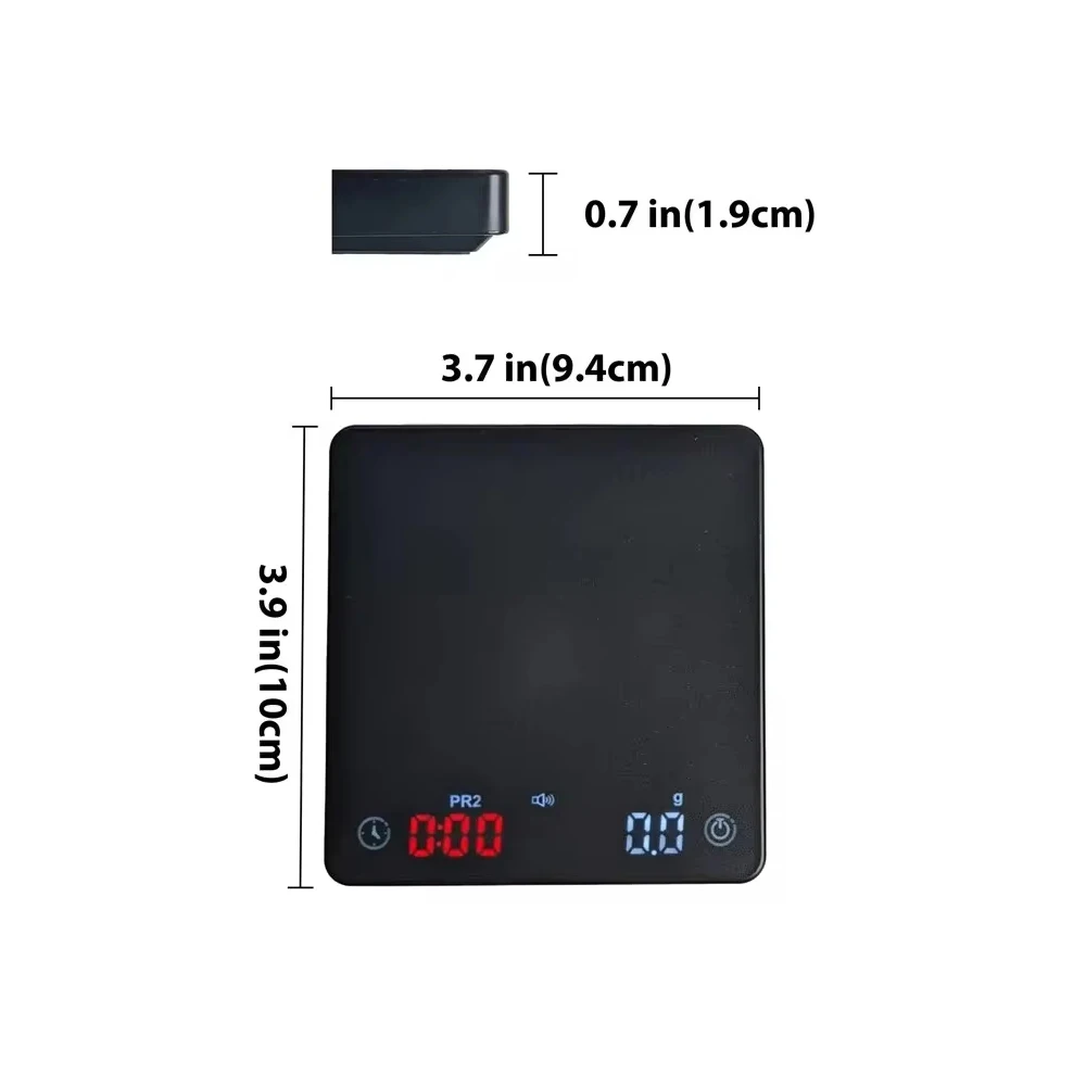 Precision Digital Coffee Scale with LED Timer and USB Rechargeable Display, 3kg Capacity, 0.1g Accuracy, Multi-Unit Kitchen Scale