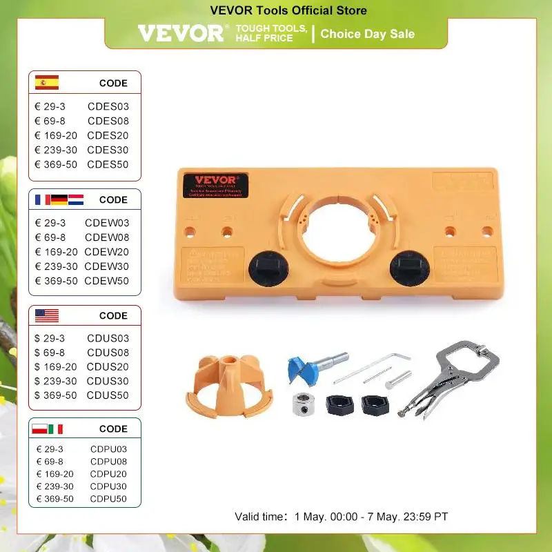 

VEVOR Concealed Hinge Jig Cabinet Hinge Jig with C-Type Clamp and Accessories PA66 Nylon Steel Material Accurate Hinge Drill Jig