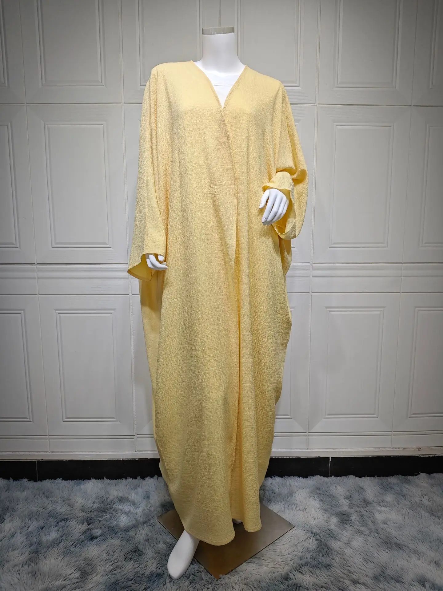Yellow Abayas for Women 2025 Modest Muslim Dress Kimono Open Abaya Dubai Kaftan Turkey Robe Eid Djellaba Islamic Jalabiya Caftan 5