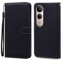 Leather Wallet Flip Cover with Stand - Premium Book Style Phone Cover Case - Vivo V50 Lite 5G 4G (Black)