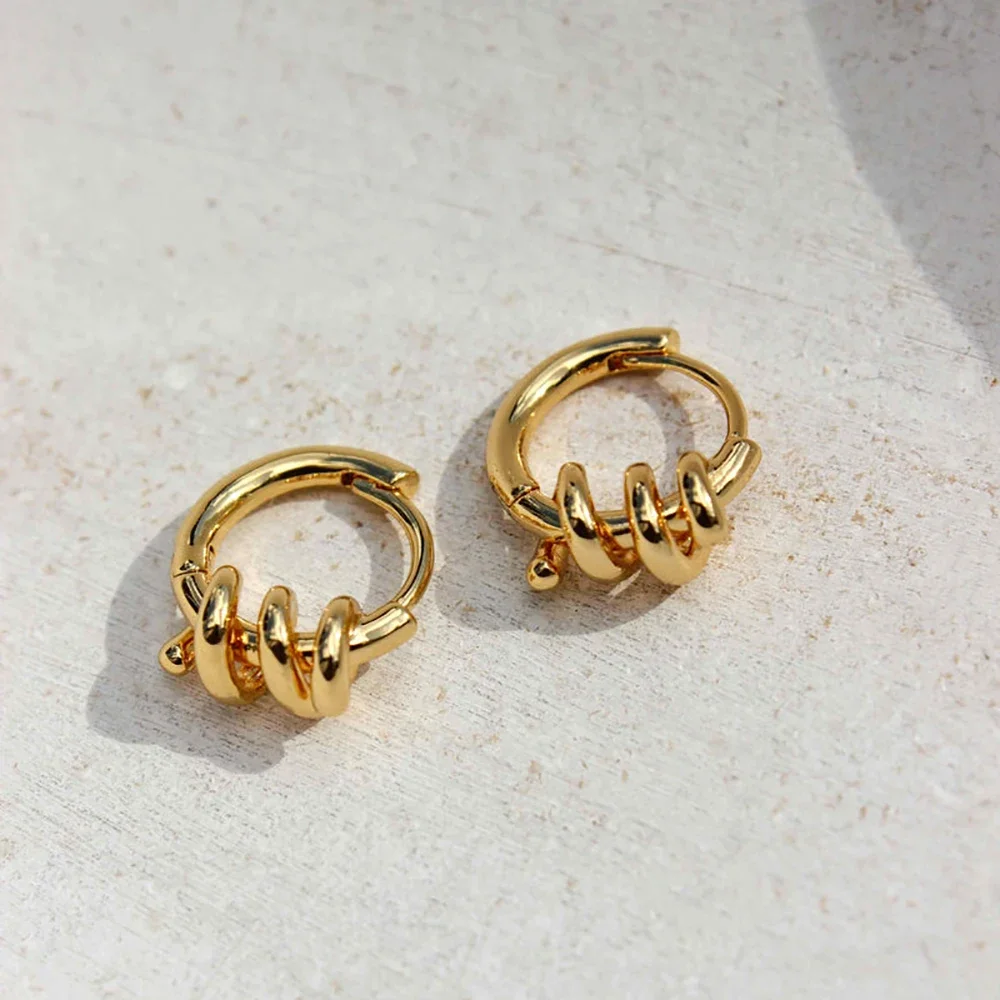 Punk Rock Metal Twisted Spiral Mini Hoop Earrings Stainless Steel Small Circle Round Huggie Ear Buckle Fashion 2024 New Jewelry