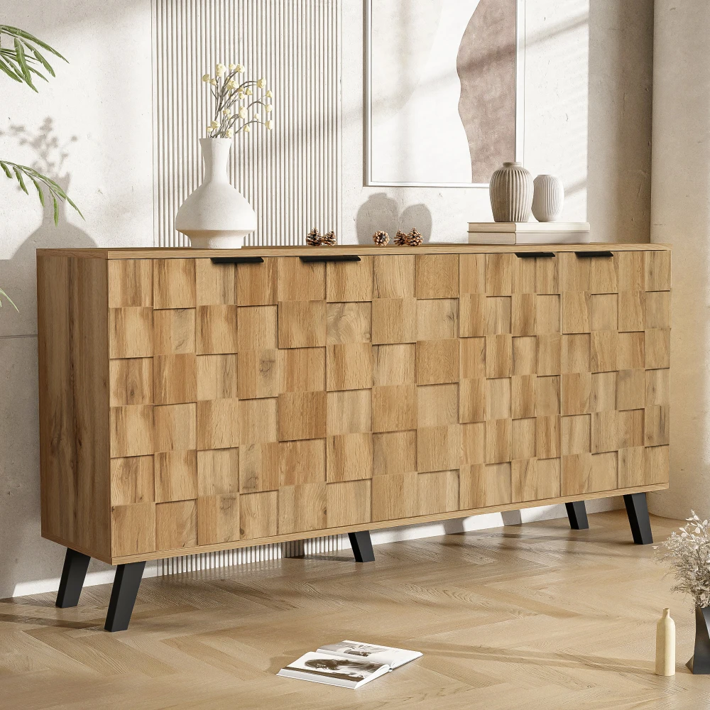 PINGGO Modernes 4-Türiges Sideboard 160,5x35,5x78cm Praktische Aufbewahrungslösung für Wohnzimmer, Schlafzimmer und Esszimmer – Detail 3