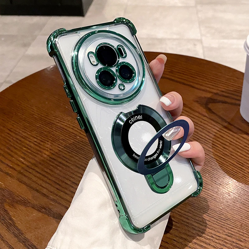 Luxury Ring Holder Shockproof Silicone Case with Camera Lens Protection Films